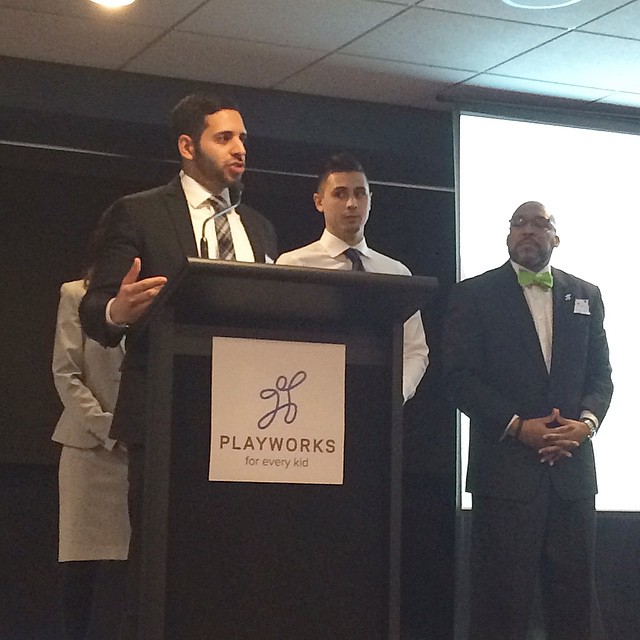 Nicholas Mukhtar speaks at the Playworks Get in the Game Luncheon in Detroit, MI.
